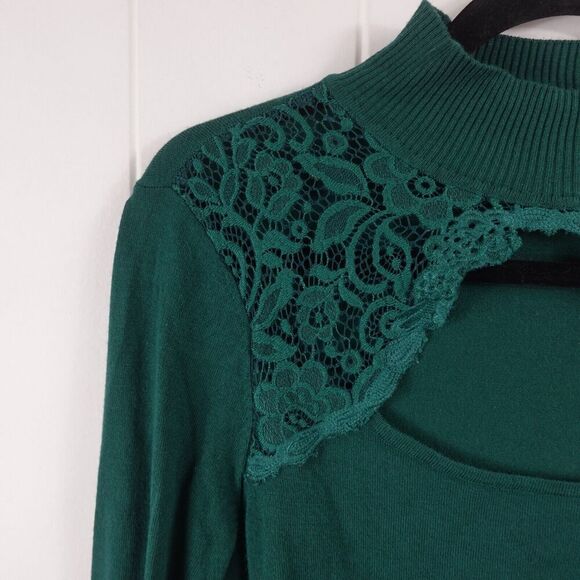 Thalia Sodi Womens Green Cut Out Sweater Lace Detail Large - Picture 2 of 8